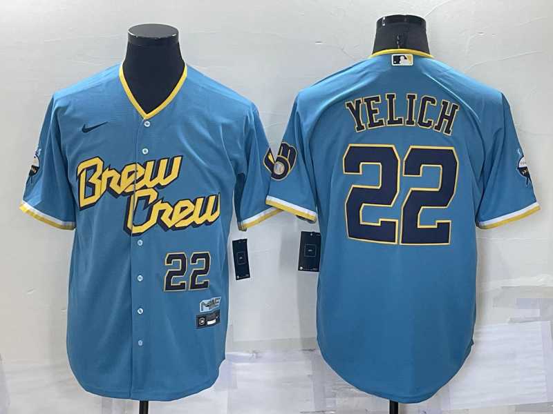 Brewers 22 Christian Yelich Blue Nike 2022 City Connect Cool Base Jersey,We sell and wholesale Brewers 22 Christian Yelich Blue Nike 2022 City Connect Cool Base Jersey on line form chian!